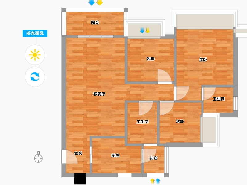 四川省-成都市-东骏湖景湾B1户型94m²-65.99-户型库-采光通风