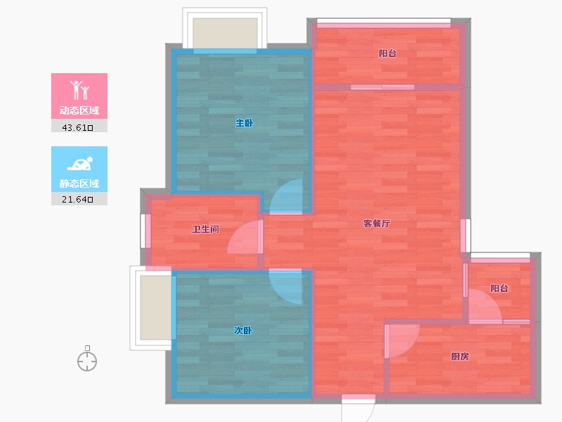 四川省-成都市-家益凤凰富居A1户型76m²-58.96-户型库-动静分区