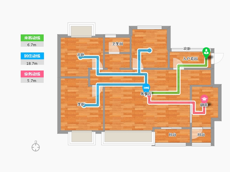 四川省-成都市-家益凤凰富居B2户型90m²-74.01-户型库-动静线