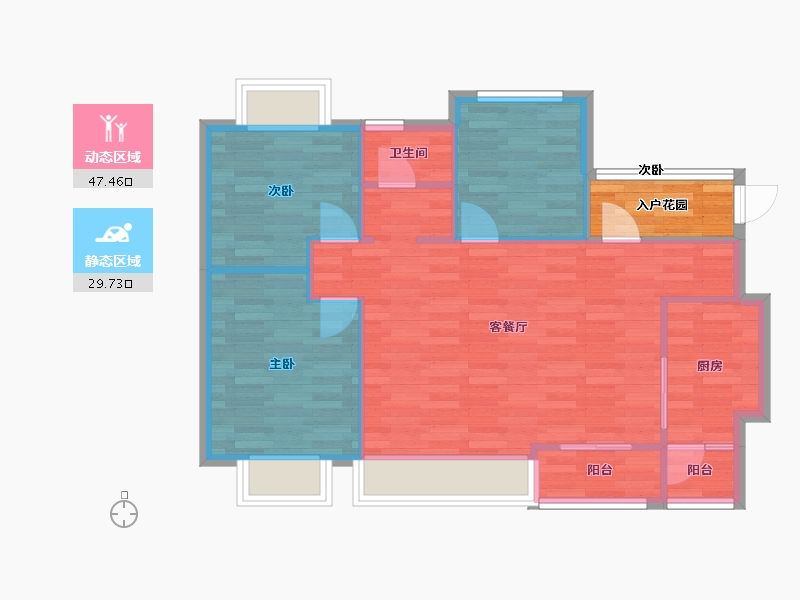 四川省-成都市-家益凤凰富居B2户型90m²-74.01-户型库-动静分区