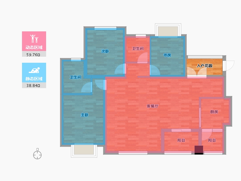 四川省-成都市-家益凤凰富居A2户型108m²-91.65-户型库-动静分区