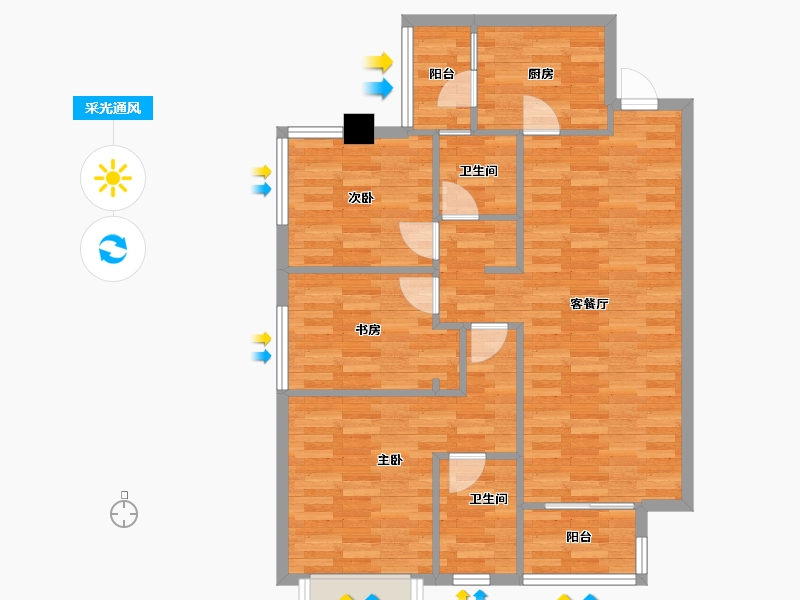 四川省-成都市-世玺29号楼104m²-84.88-户型库-采光通风