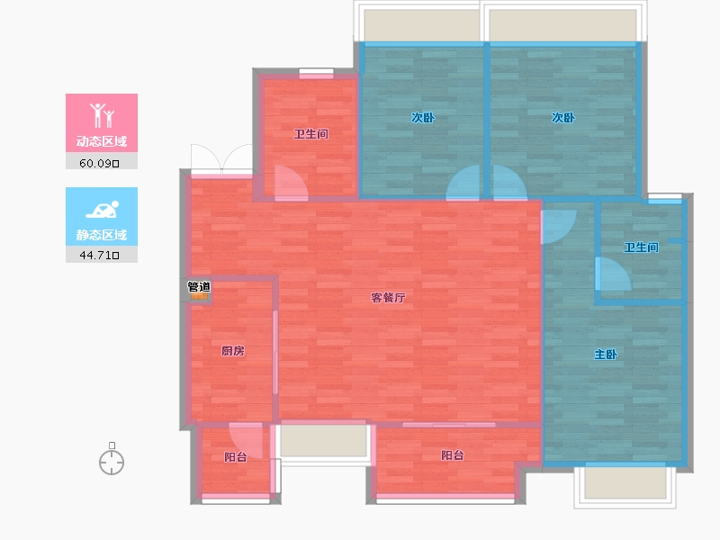 四川省-成都市-美的新城公园天下16号楼,17号楼108m²-96.35-户型库-动静分区