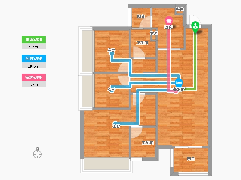 四川省-成都市-美的新城公园天下A4户型95m²-71.52-户型库-动静线