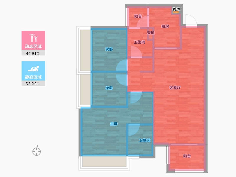 四川省-成都市-美的新城公园天下A4户型95m²-71.52-户型库-动静分区