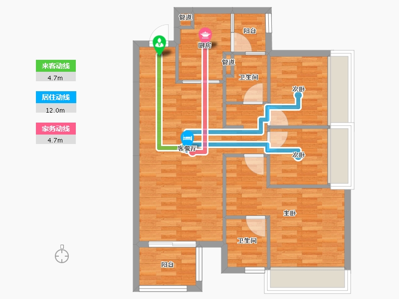 四川省-成都市-美的新城公园天下A5户型95m²-71.82-户型库-动静线