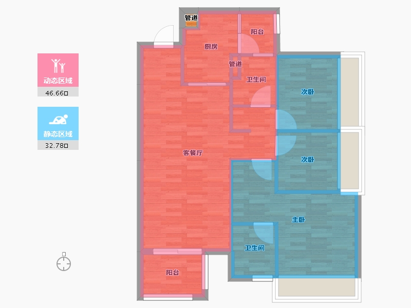 四川省-成都市-美的新城公园天下A5户型95m²-71.82-户型库-动静分区