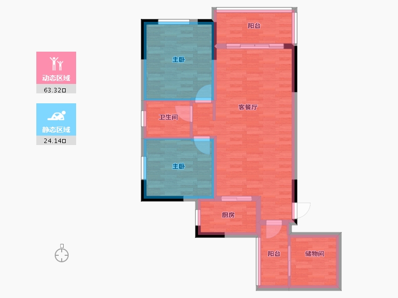 四川省-成都市-瀚城悦府F84.83㎡-78.33-户型库-动静分区