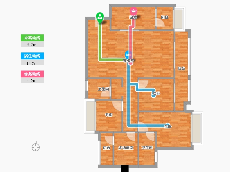 四川省-成都市-实地海棠名著11号楼,12号楼135m²-108.58-户型库-动静线