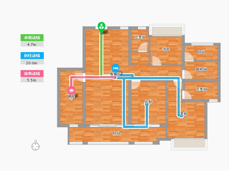 四川省-成都市-实地海棠名著13号楼,12号楼133m²-106.40-户型库-动静线