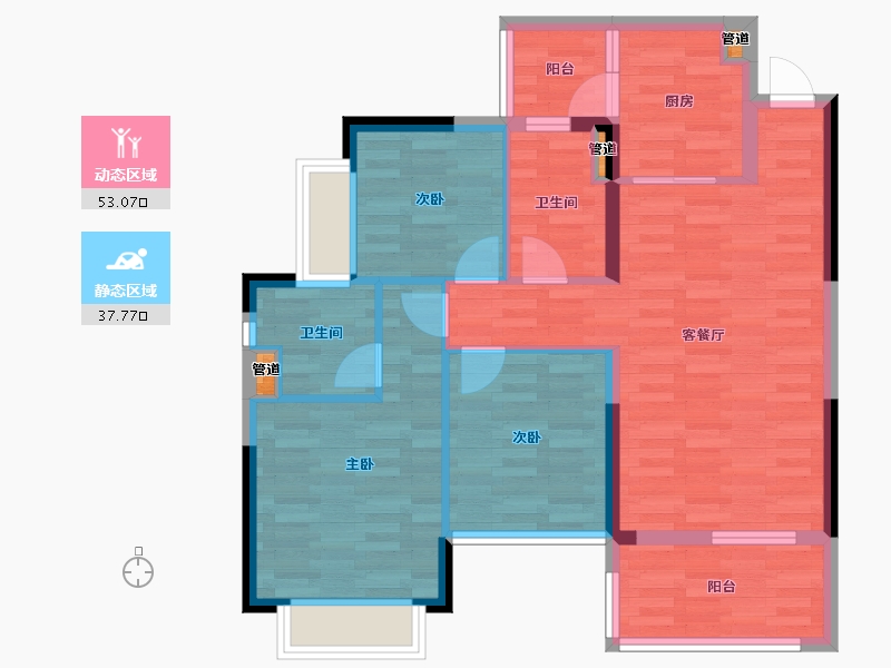 四川省-成都市-恒大滨河左岸2号楼,3号楼,8号楼107m²-81.61-户型库-动静分区