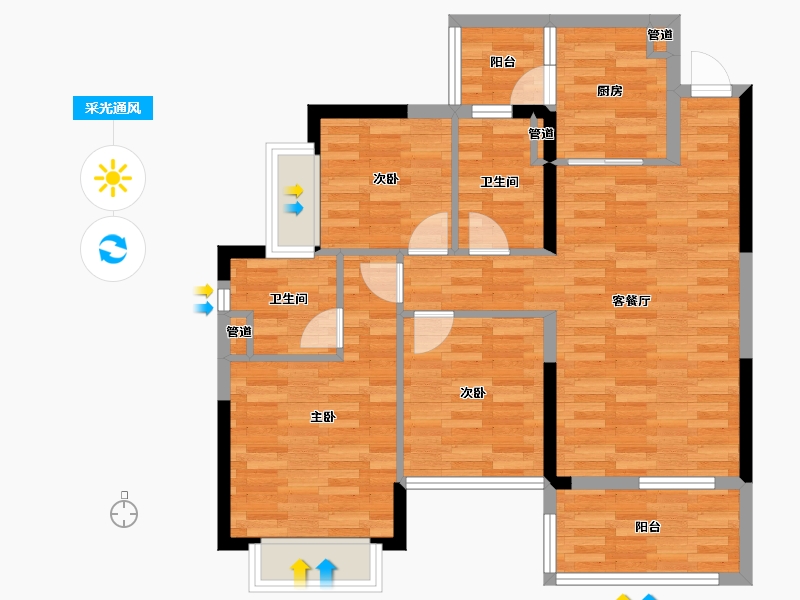 四川省-成都市-恒大滨河左岸2号楼,3号楼,8号楼107m²-81.61-户型库-采光通风