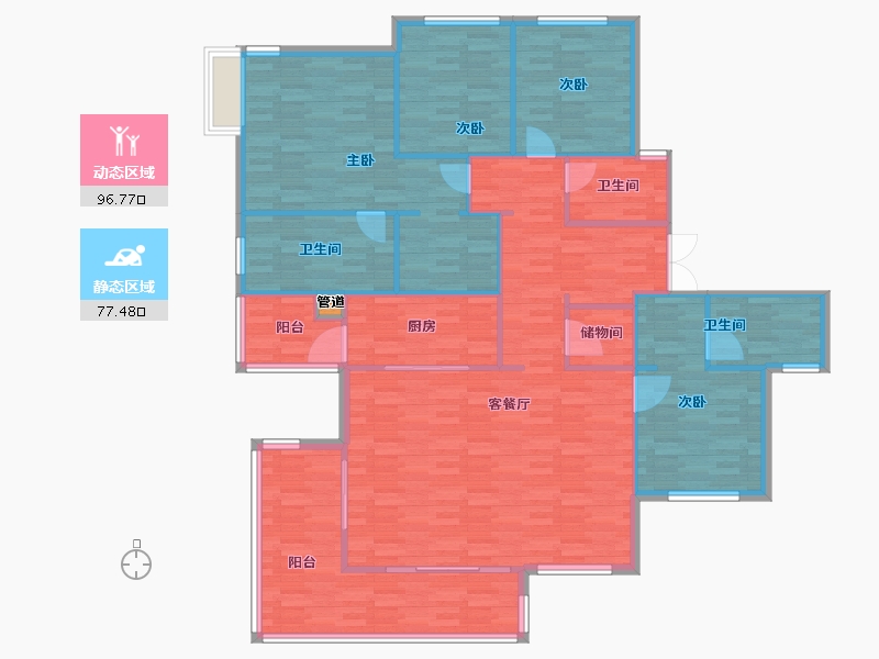 四川省-成都市-人居璟云庭D3户型203m²-161.10-户型库-动静分区