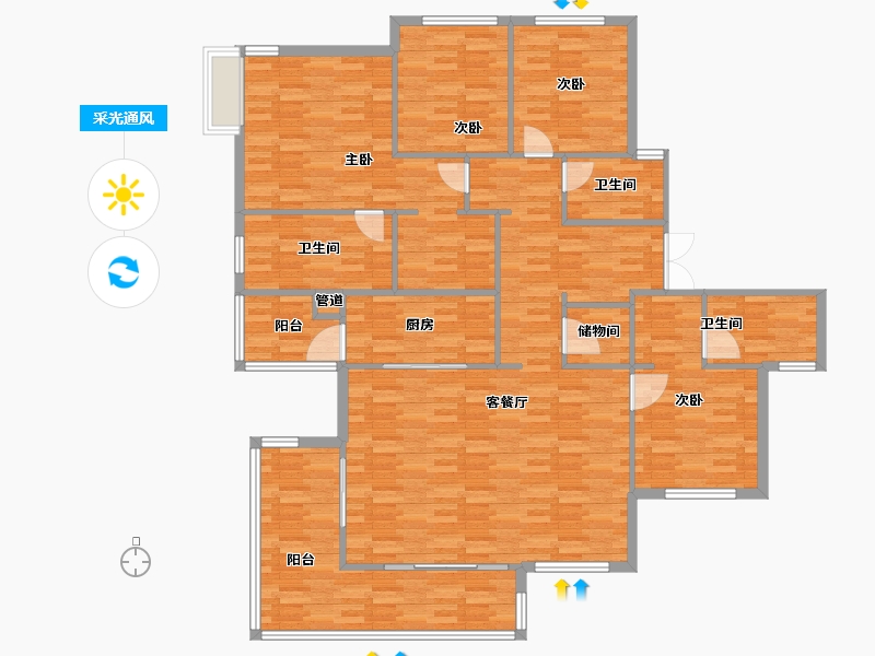 四川省-成都市-人居璟云庭D3户型203m²-161.10-户型库-采光通风