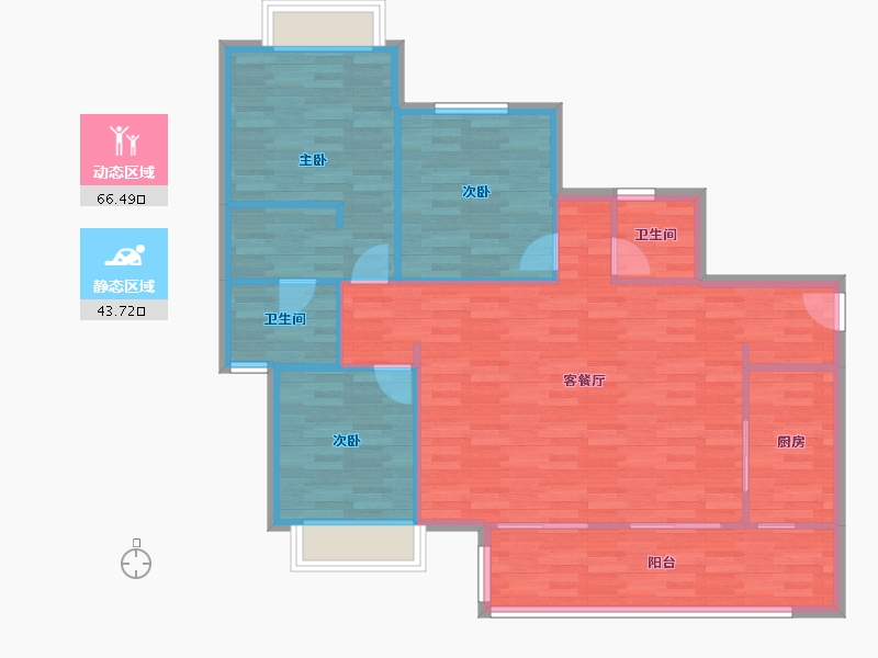 四川省-成都市-人居悦云庭D2户型122m²-101.05-户型库-动静分区