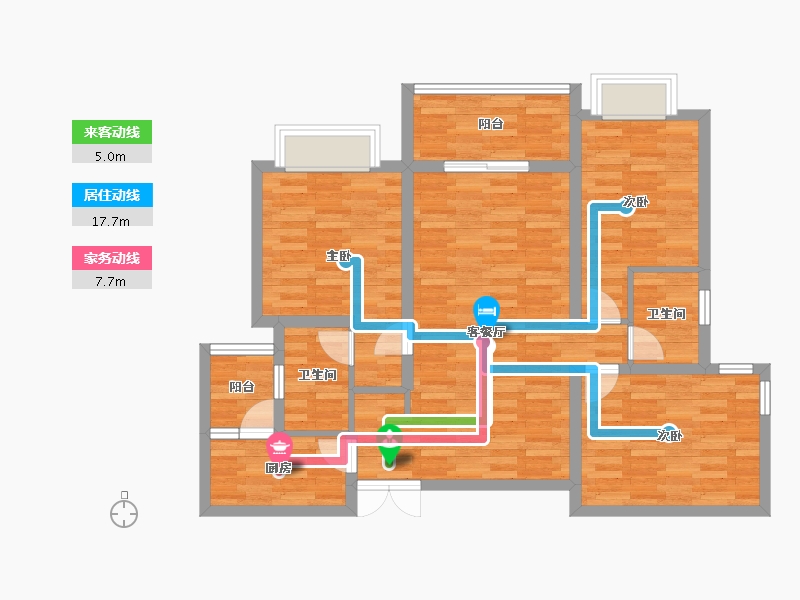 四川省-成都市-人居悦云庭D1户型111m²-88.42-户型库-动静线