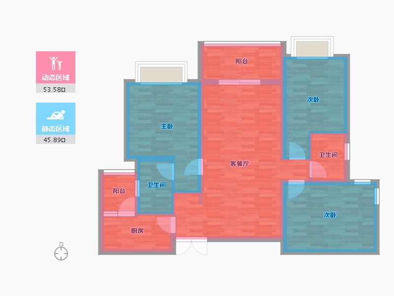 四川省-成都市-人居悦云庭D1户型111m²-88.42-户型库-动静分区