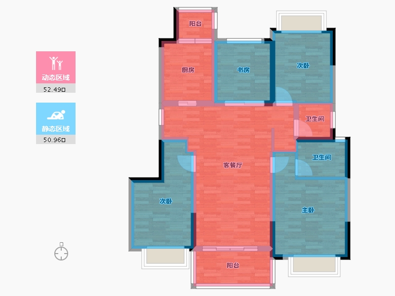 四川省-成都市-桂湖正荣府1号楼,2号楼,3号楼,4号楼,7号楼116m²-91.79-户型库-动静分区