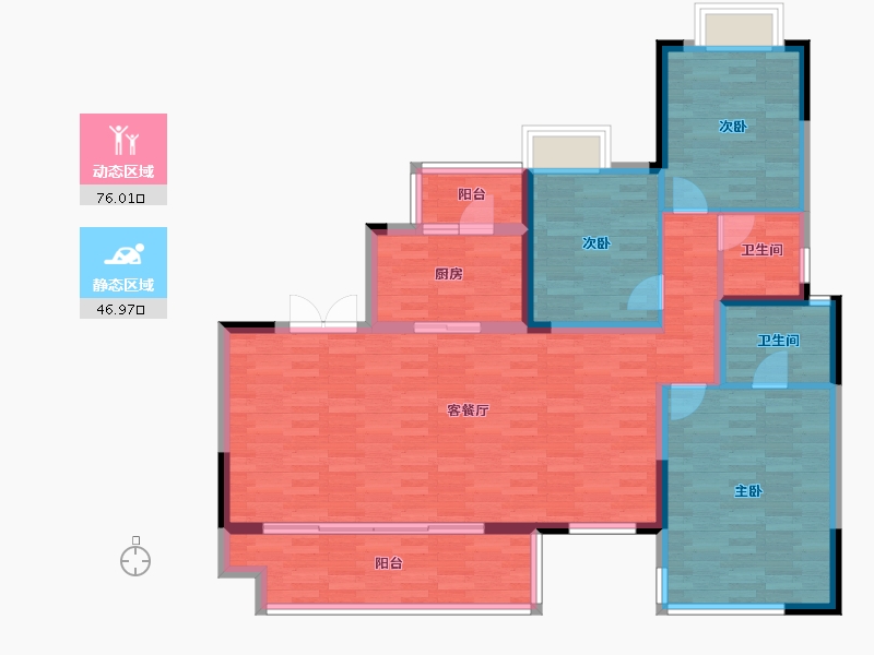 四川省-成都市-桂湖正荣府3号楼140m²-111.34-户型库-动静分区