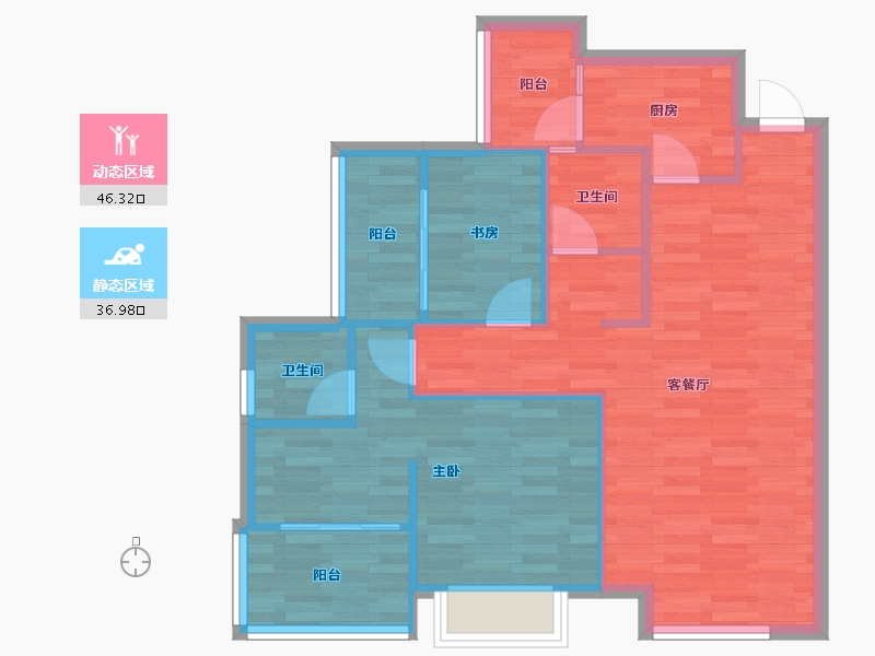 四川省-成都市-奥园棠玥府2号楼94m²-75.20-户型库-动静分区