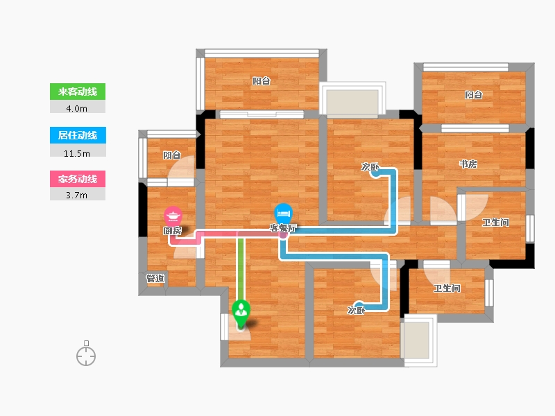 四川省-成都市-榕晟水岸丽府A3户型97m²-70.82-户型库-动静线