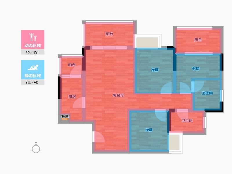 四川省-成都市-榕晟水岸丽府A3户型97m²-70.82-户型库-动静分区