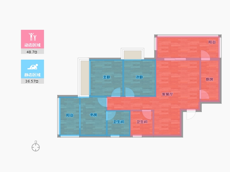 四川省-成都市-榕晟水岸丽府A1户型98m²-76.83-户型库-动静分区