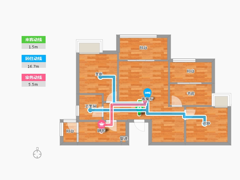 四川省-成都市-榕晟水岸丽府A2户型84m²-66.18-户型库-动静线