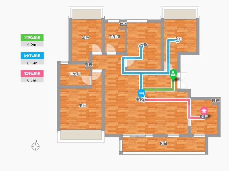 四川省-成都市-保利天和E1户型130m²-104.05-户型库-动静线