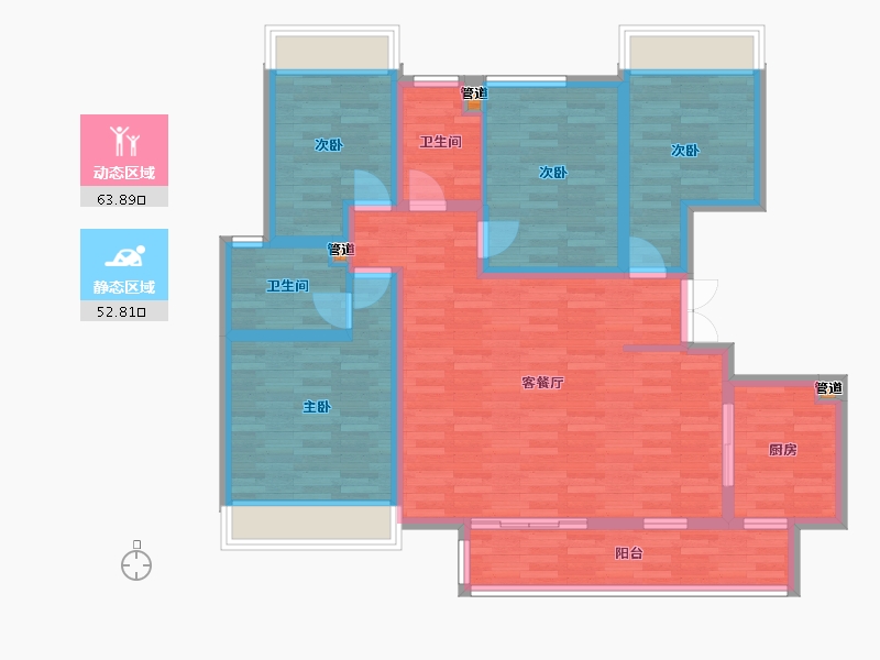 四川省-成都市-保利天和E1户型130m²-104.05-户型库-动静分区