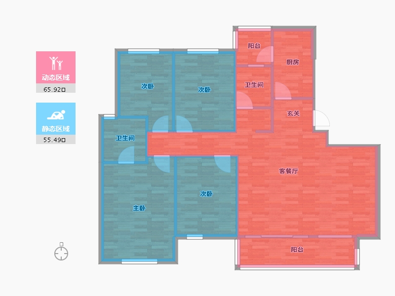 四川省-成都市-保利天和D-1户型131m²-111.43-户型库-动静分区