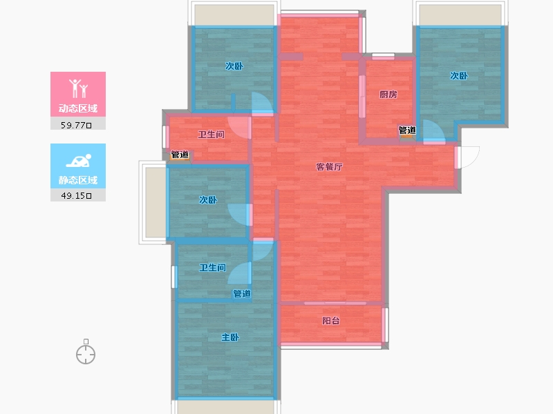 四川省-成都市-保利天和A1户型126m²-96.36-户型库-动静分区