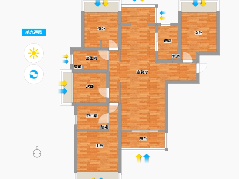 四川省-成都市-保利天和A1户型126m²-96.36-户型库-采光通风