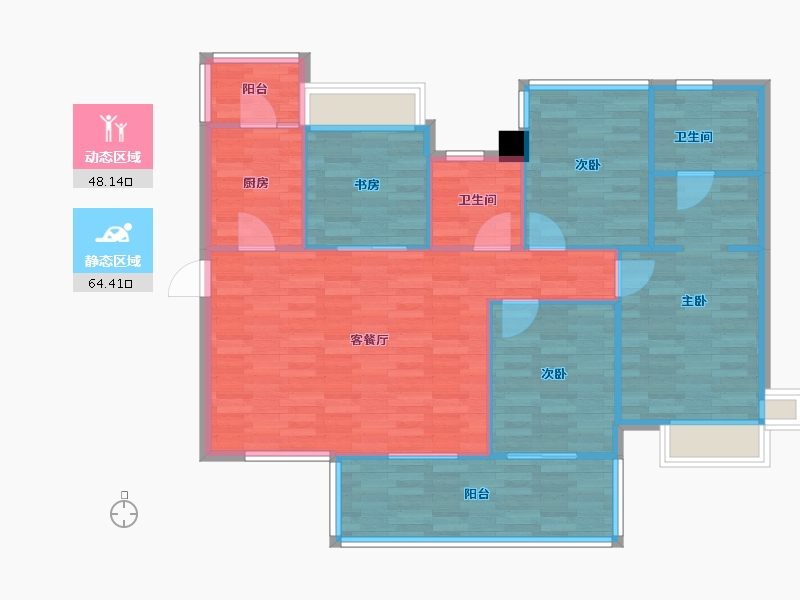 四川省-成都市-富豪公馆A2户型129m²-102.99-户型库-动静分区