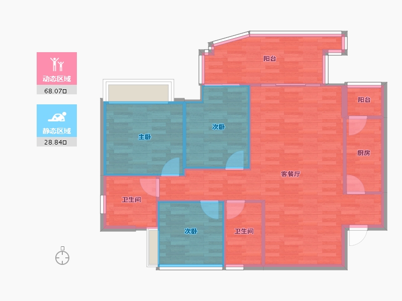 四川省-成都市-富豪公馆F3户型103m²-88.51-户型库-动静分区