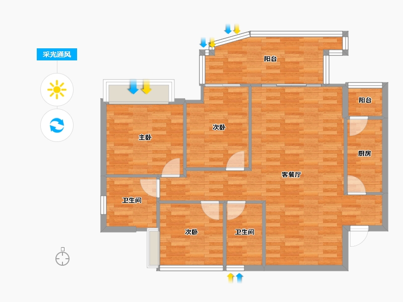 四川省-成都市-富豪公馆F3户型103m²-88.51-户型库-采光通风