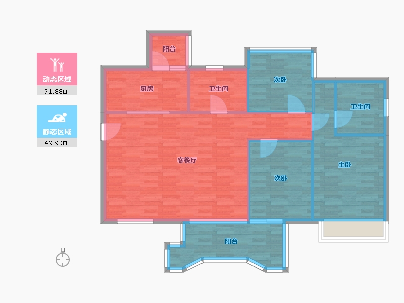 四川省-成都市-富豪公馆F4户型110m²-92.93-户型库-动静分区