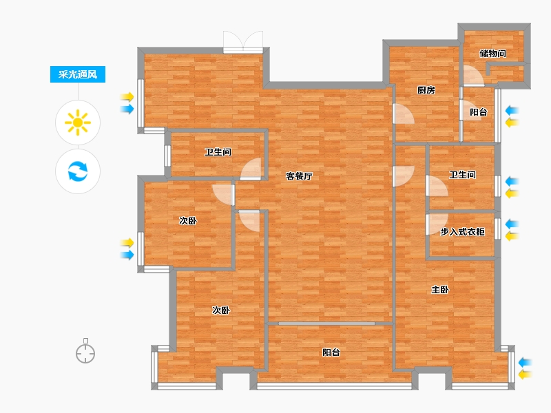 四川省-成都市-富豪公馆B5-1户型169m²-147.58-户型库-采光通风