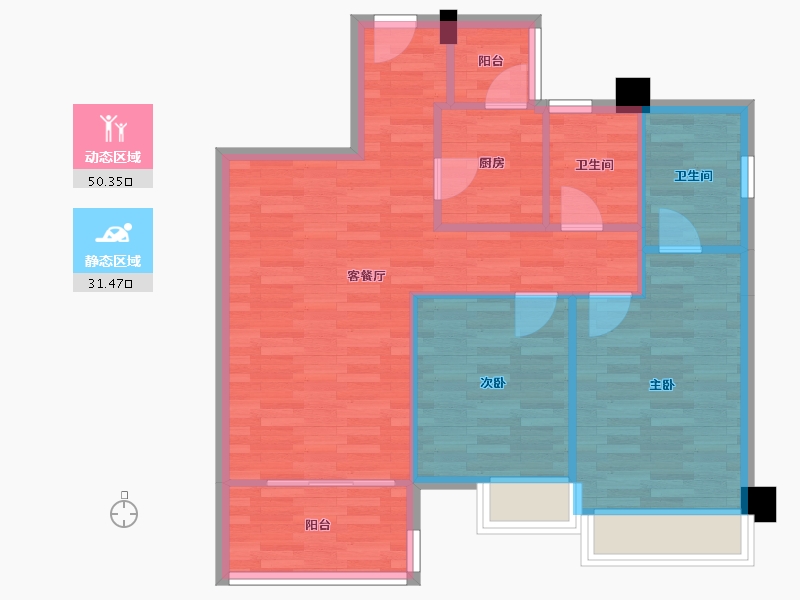 四川省-成都市-百郦锦城1号楼93m²-74.17-户型库-动静分区