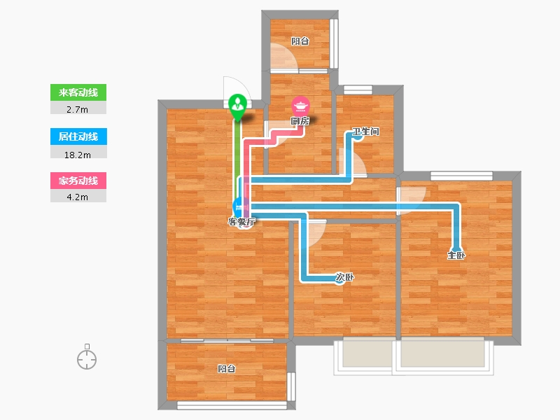 四川省-成都市-百郦锦城B2户型95m²-63.97-户型库-动静线