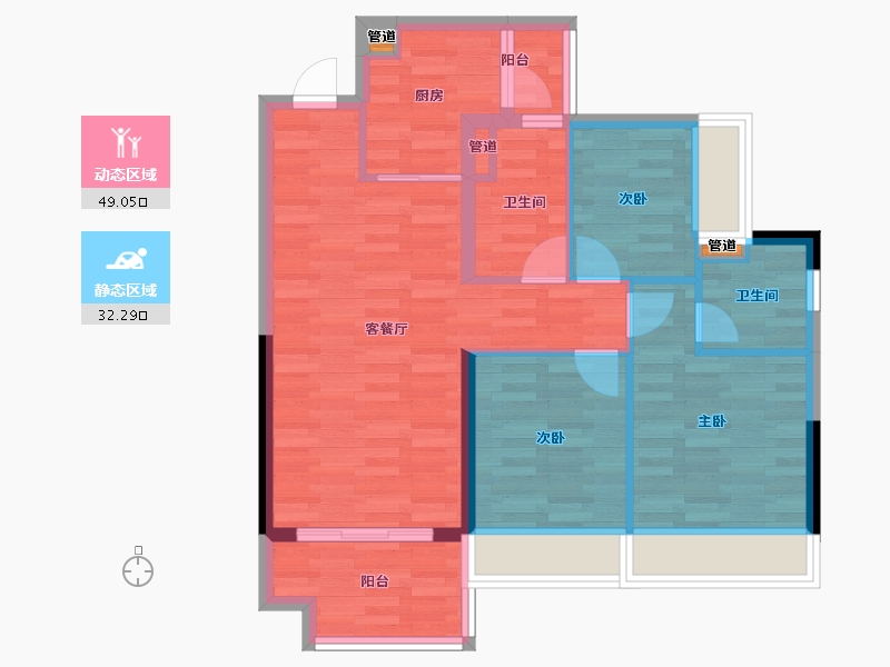 四川省-成都市-越秀亲爱里3号楼91m²-72.79-户型库-动静分区