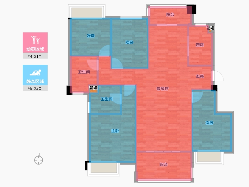 四川省-成都市-佳兆业悦府18号楼,19号楼,20号楼,21号楼124m²-102.44-户型库-动静分区