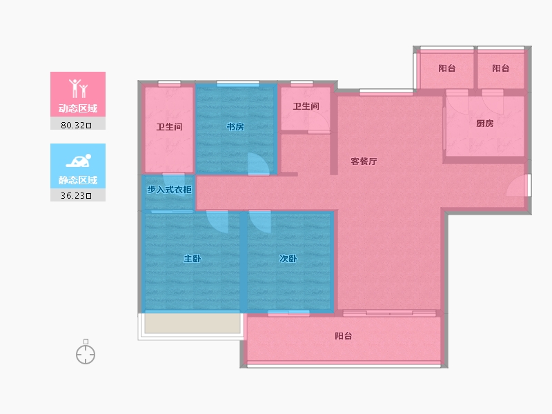 四川省-成都市-旭辉金科棠府9号楼建面132m2-104.31-户型库-动静分区