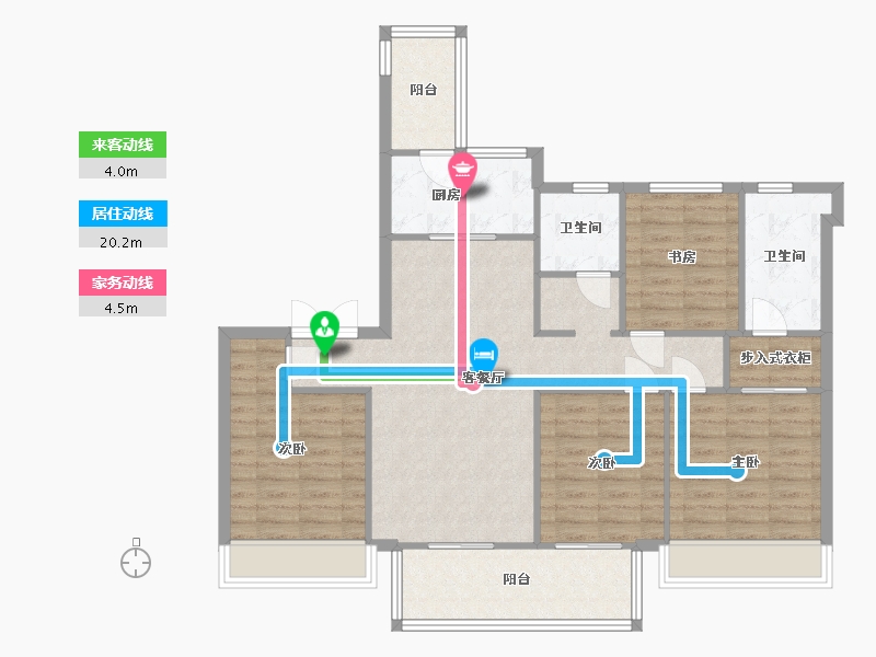 四川省-成都市-旭辉金科棠府7号楼,12号楼,13号楼建面138m2-105.30-户型库-动静线