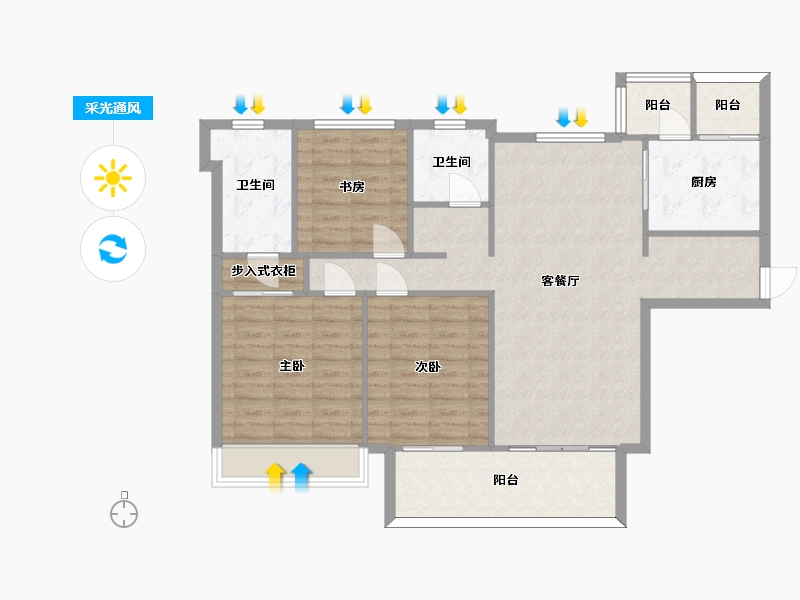 四川省-成都市-旭辉金科棠府10，11号楼建面128m2-103.73-户型库-采光通风