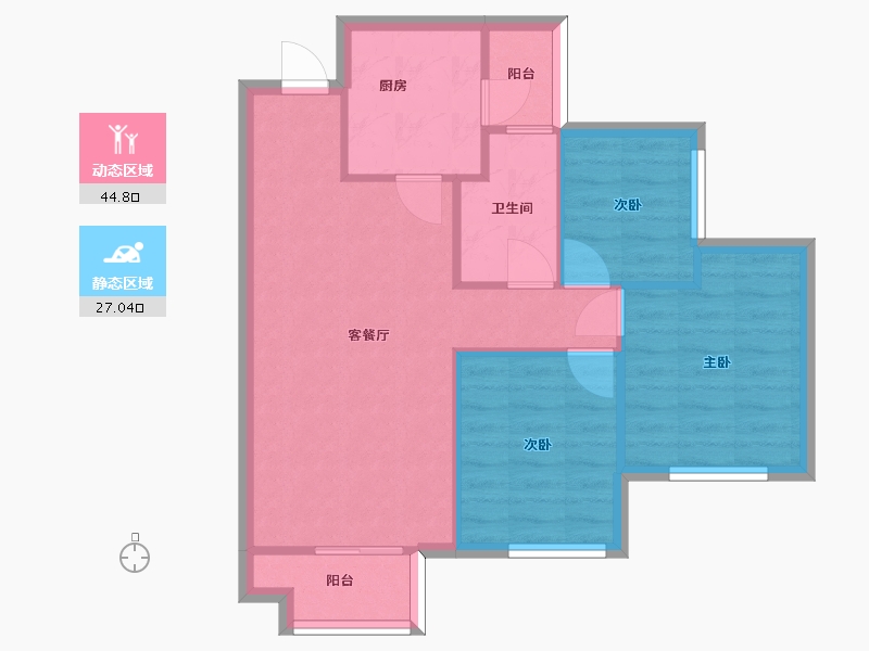 四川省-成都市-招商愉樾A3户型1,2号楼建面82m2-64.76-户型库-动静分区