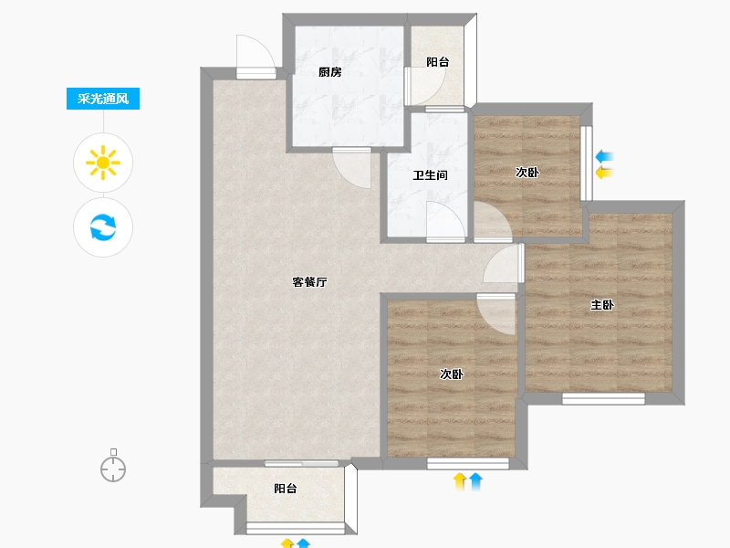 四川省-成都市-招商愉樾A3户型1,2号楼建面82m2-64.76-户型库-采光通风