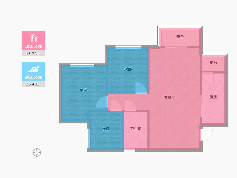 四川省-成都市-招商愉樾A2户型1,2号楼建面82m2-65.39-户型库-动静分区