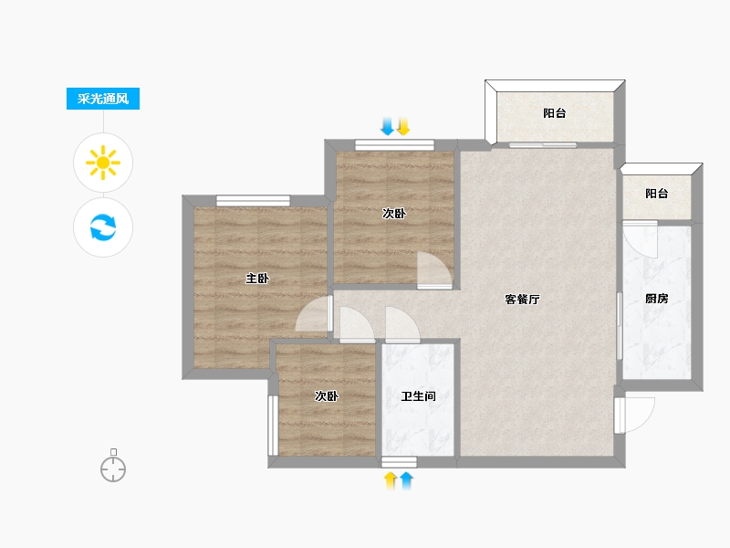 四川省-成都市-招商愉樾A2户型1,2号楼建面82m2-65.39-户型库-采光通风