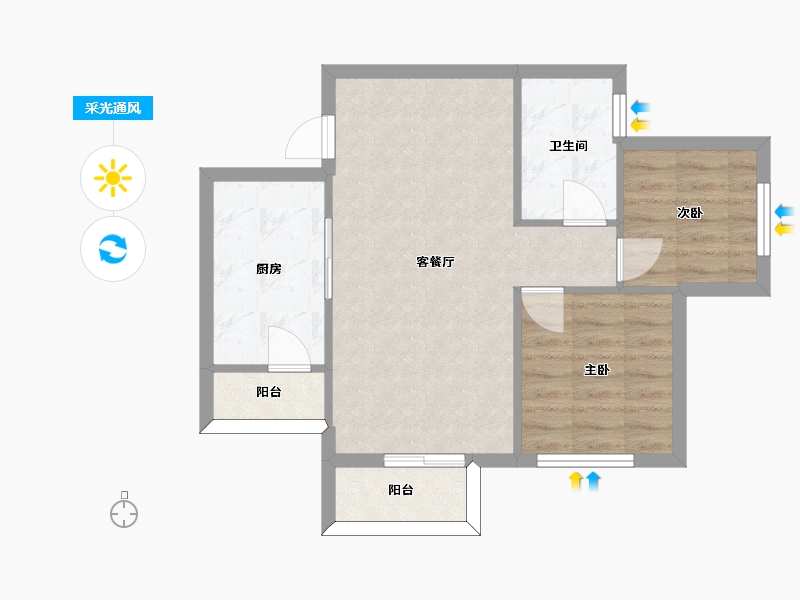 四川省-成都市-招商愉樾1,2号楼建面70m2-56.94-户型库-采光通风